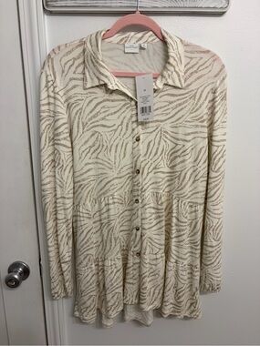 Belk's Cream Tunic with Tan Zebra Stripe Print
